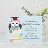 かわいいピンクか青いフクロウ|の卒業パーティーの招待 招待状 (スタンド正面)