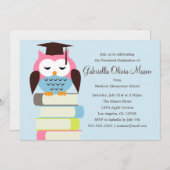 かわいいピンクか青いフクロウ|の卒業パーティーの招待 招待状 (正面/裏面)