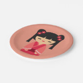 かわいいピンクこけし日本の人形 ペーパープレート (アングル)