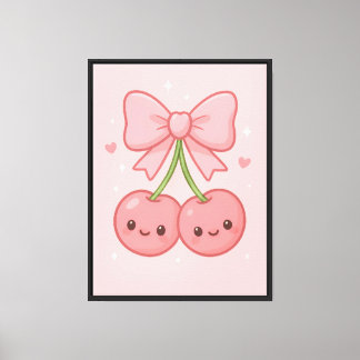✨かわいいピンクさくらんぼボウウォールアート – かわいい美学 キャンバスプリント
