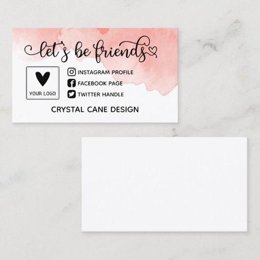 かわいいピンクで友達になろうソーシャルメディアのロゴ 名刺 (正面/裏面)