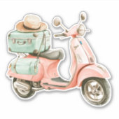 かわいいピンクとアクアブルーのコーストスクーター シール (正面)