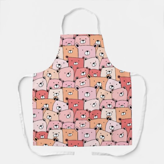 かわいいピンクとオレンジのクマ エプロン (正面)
