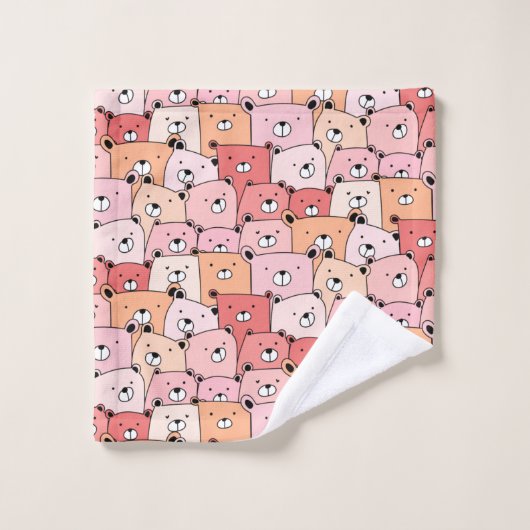かわいいピンクとオレンジのクマ バスタオルセット (ウォッシュタオル)