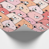 かわいいピンクとオレンジのクマ ラッピングペーパー (角)