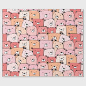 かわいいピンクとオレンジのクマ ラッピングペーパー (フラット)