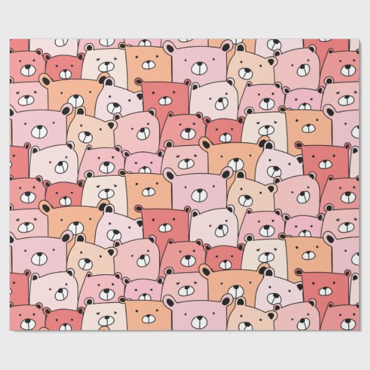 かわいいピンクとオレンジのクマ ラッピングペーパー (フラット)