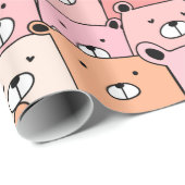かわいいピンクとオレンジのクマ ラッピングペーパー (ロールコーナー)