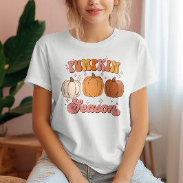 かわいいピンクとオレンジのレトロパンプキンシーズン トライブレンドＴシャツ