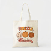 かわいいピンクとオレンジのレトロパンプキンシーズン トートバッグ (正面)
