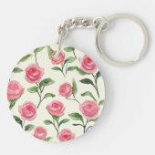 かわいいピンクとクリームのローズフラワーラブ キーホルダー (裏面)