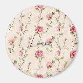 かわいいピンクとクリームのローズフラワーラブ マグネット (正面)