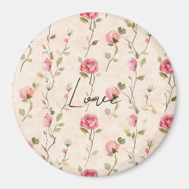 かわいいピンクとクリームのローズフラワーラブ マグネット