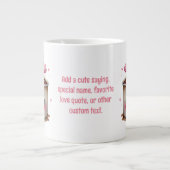 かわいいピンクとクリームの水色ホットココアハート ジャンボコーヒーマグカップ (正面)