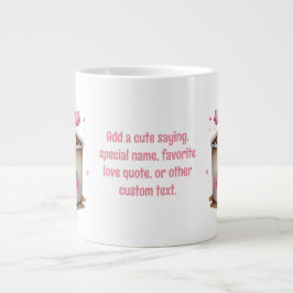 かわいいピンクとクリームの水色ホットココアハート ジャンボコーヒーマグカップ