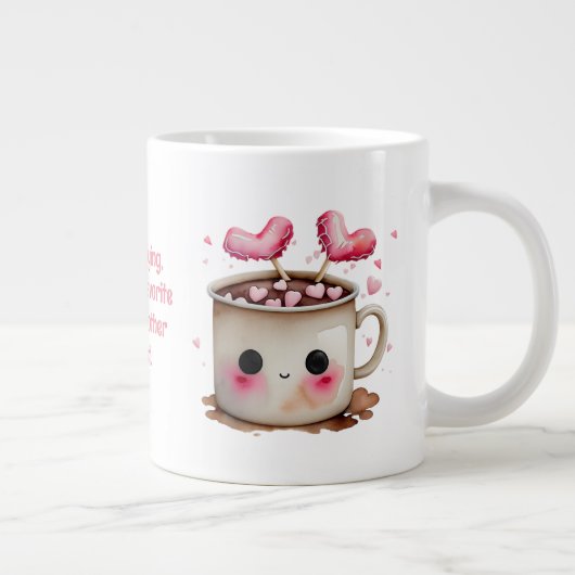 かわいいピンクとクリームの水色ホットココアハート ジャンボコーヒーマグカップ (右)