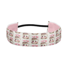 かわいいピンクとクリームの水色ホットココアパターン アスレチックヘッドバンド