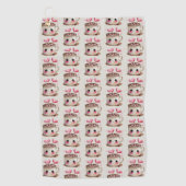 かわいいピンクとクリームの水色ホットココアパターン ゴルフタオル (正面)