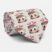 かわいいピンクとクリームの水色ホットココアパターン ネクタイ (ロール)