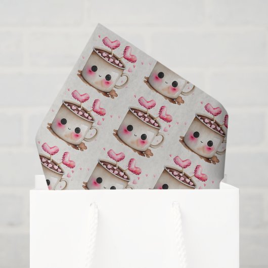 かわいいピンクとクリームの水色ホットココアパターン 薄葉紙 (ギフトバッグ)