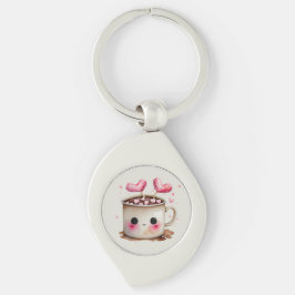 かわいいピンクとクリームの水色ホットココアマグ キーホルダー