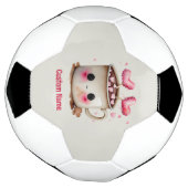 かわいいピンクとクリームの水色ホットココアマグ サッカーボール (回転)