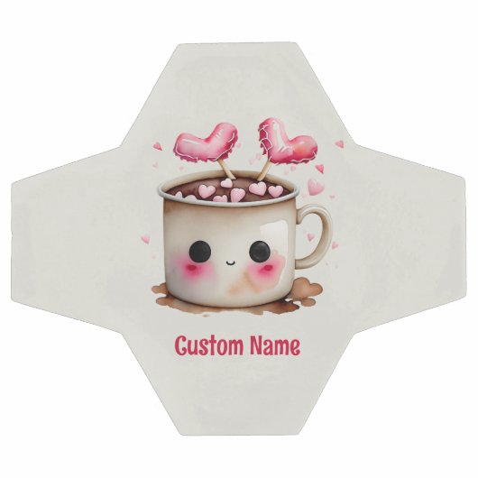 かわいいピンクとクリームの水色ホットココアマグ サッカーボール (フラット)