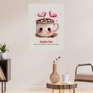 かわいいピンクとクリームの水色ホットココアマグ ポスター