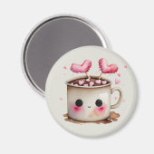 かわいいピンクとクリームの水色ホットココアマグ マグネット (正面/裏面)