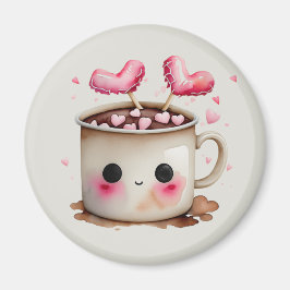 かわいいピンクとクリームの水色ホットココアマグ マグネット