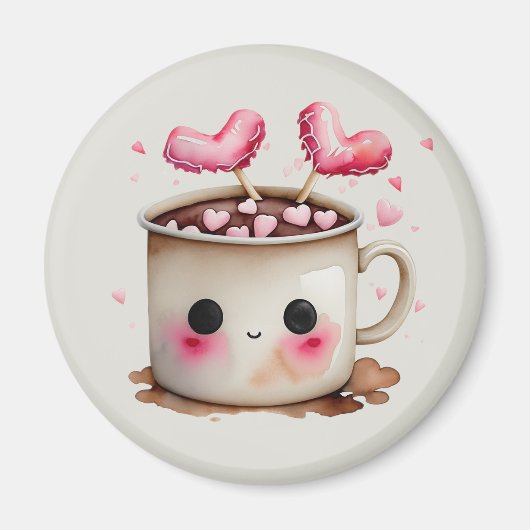 かわいいピンクとクリームの水色ホットココアマグ マグネット (正面)