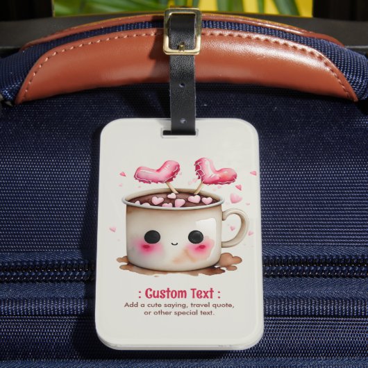 かわいいピンクとクリームの水色ホットココアマグ ラゲッジタグ (正面インサイチュ2)