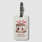 かわいいピンクとクリームの水色ホットココアマグ ラゲッジタグ (正面縦)