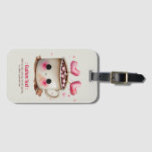 かわいいピンクとクリームの水色ホットココアマグ ラゲッジタグ (正面横)