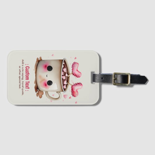 かわいいピンクとクリームの水色ホットココアマグ ラゲッジタグ (正面横)
