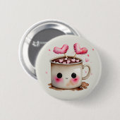 かわいいピンクとクリームの水色ホットココアマグ 缶バッジ (正面&裏面)