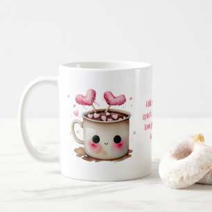 かわいいピンクとクリームの水色ホットココアラブ コーヒーマグカップ