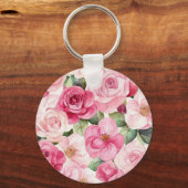 かわいいピンクとクリーム色のローズの花愛 キーホルダー (裏面)
