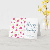 かわいいピンクとグリーンのハートパターン誕生日 カード (黄色い花)