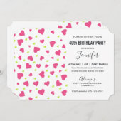 かわいいピンクとグリーンのハートパターン誕生日 招待状 (正面/裏面)