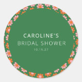 かわいいピンクとグリーンのレトロな花のウェディングシャワーカスタム ラウンドシール (正面)