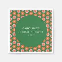 かわいいピンクとグリーンのレトロな花のデザインのカスタムウェディングシャワー