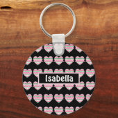 かわいいピンクとグリーンの春ハート キーホルダー (正面)