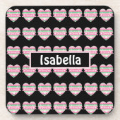 かわいいピンクとグリーンの春ハート コースター (正面)