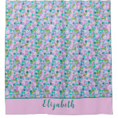 かわいいピンクとグリーンカエル名前をカスタムする ガーリー シャワーカーテン (正面)