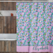 かわいいピンクとグリーンカエル名前をカスタムする ガーリー シャワーカーテン