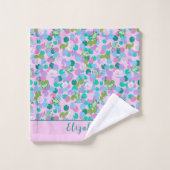 かわいいピンクとグリーンカエル名前をカスタムする ガーリー バスタオルセット (ウォッシュタオル)