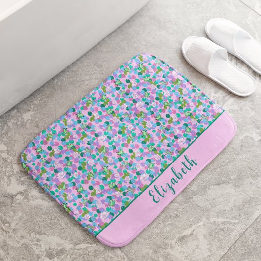 かわいいピンクとグリーンカエル名前をカスタムする ガーリー バスマット