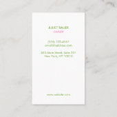 かわいいピンクとグリーンネイルサロンマニキュリスト 名刺 (裏面)