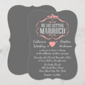 かわいいピンクとグレーのウェディングハート - グレー 招待状 (正面/裏面)